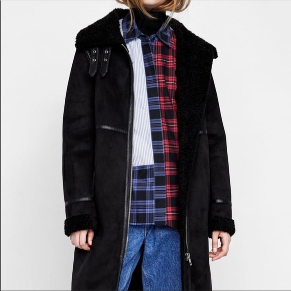 ❤️ LAST size S ZARA LONG FAUX SUEDE COAT - Picture 11 of 14